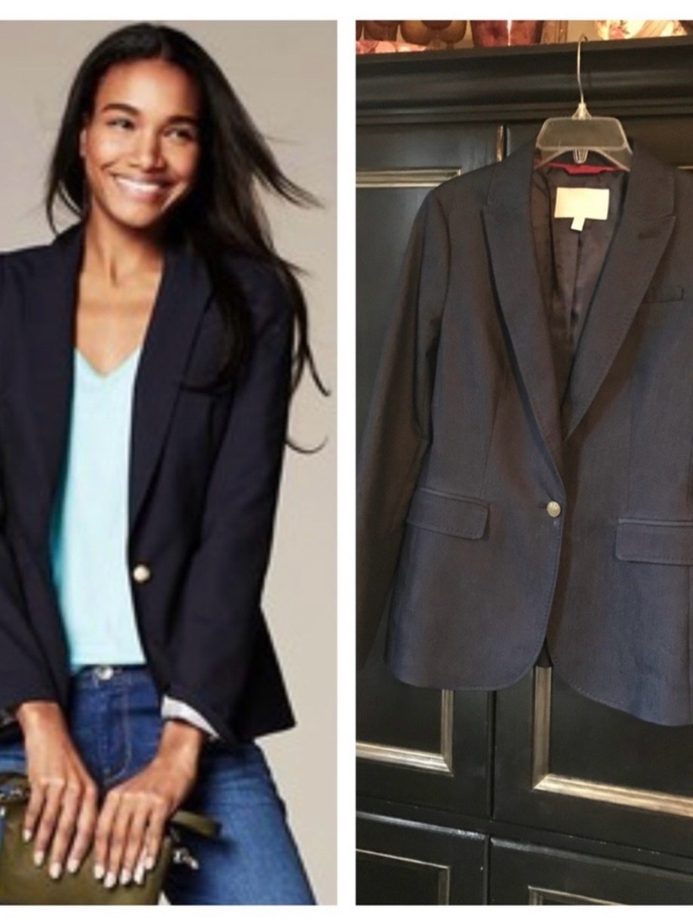 Banana Republic dark blue navy chambray single button Blazer Size 10
